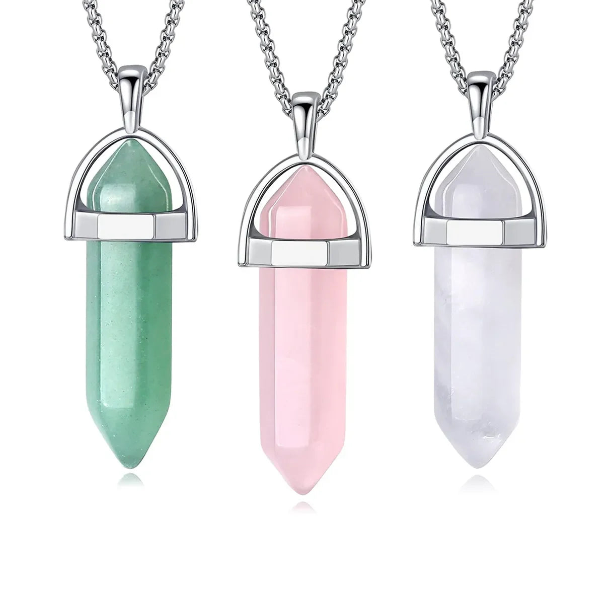 3pcs/set Crystal Necklace Healing Amethyst Black Obsidian Hexagonal Gemstone Pendant Necklace Spiritual Natural Reiki Quartz Tig