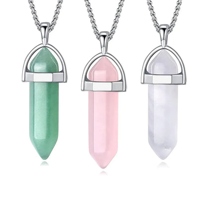 3pcs/set Crystal Necklace Healing Amethyst Black Obsidian Hexagonal Gemstone Pendant Necklace Spiritual Natural Reiki Quartz Tig