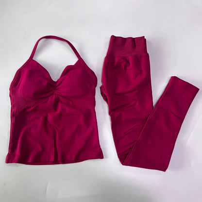 Seamless Gym Set Women Tank Tops High Waist Scrunch Yoga Leggings Fitness Clothes