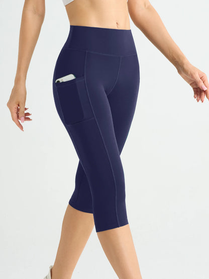 Women High Waist Capri Yoga Leggings with Pockets, Tummy Control Butt Lifting Workout Gym Fitness Pants
