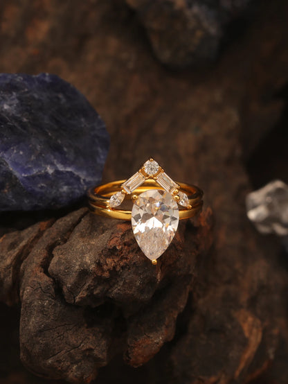 2PC S925 Sterling Silver Water Drop 4CT Moissanite Ring Set Fine Jewelry Gold Plated 18k