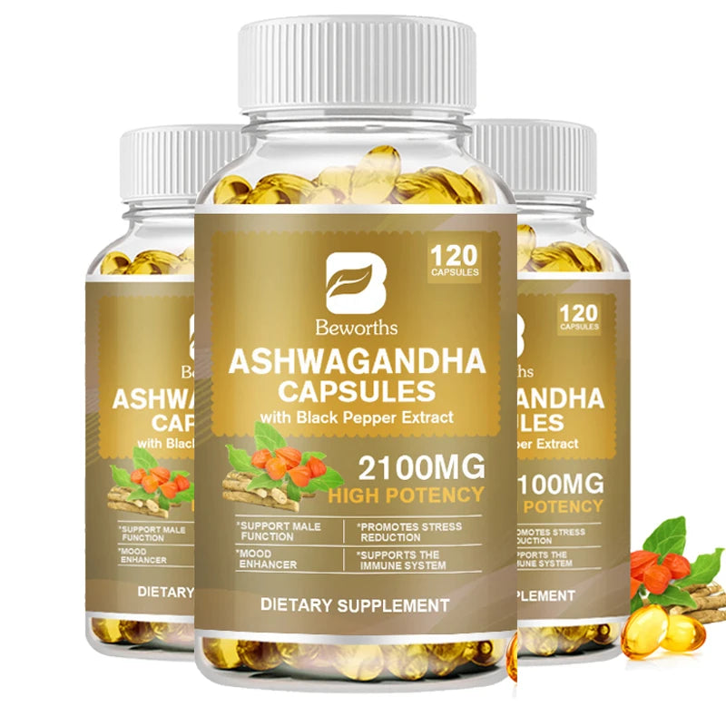 BEWORTHS Ashwagandha Root Extract Capsule  Improve Sleep Quality Calm Down Emotions Relieve Anxiety Mood Health