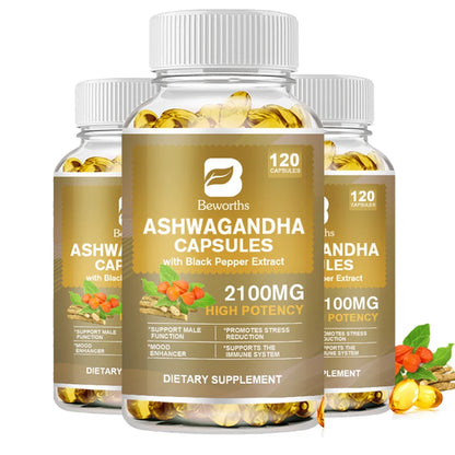 BEWORTHS Ashwagandha Root Extract Capsule  Improve Sleep Quality Calm Down Emotions Relieve Anxiety Mood Health