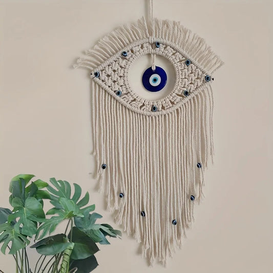 Macrame Wall Hanging Handmade Turkish Evil Eye Pendant Tapestry Nazar Decoration for Home Living Room Wall Home Decoration