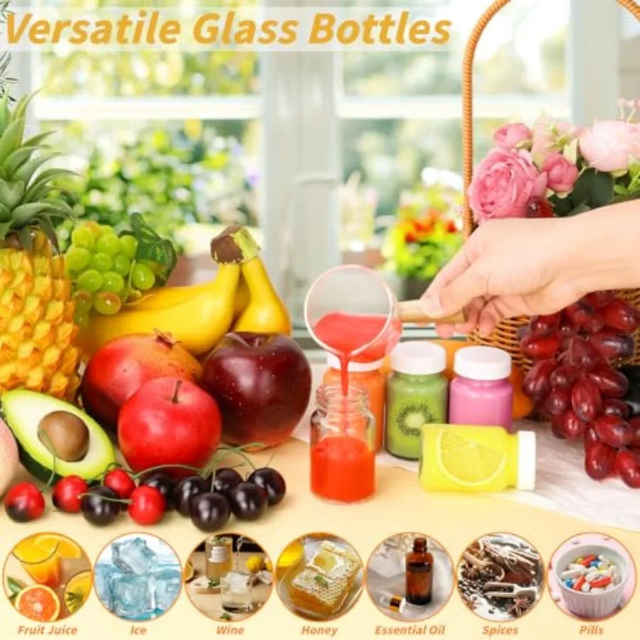 80 Pack 2 oz Glass Shot Bottles with Lids Small Clear Glass Jar for Ginger Shot Mini Juice Bottle Reusable Wide Mouth Travel Cu