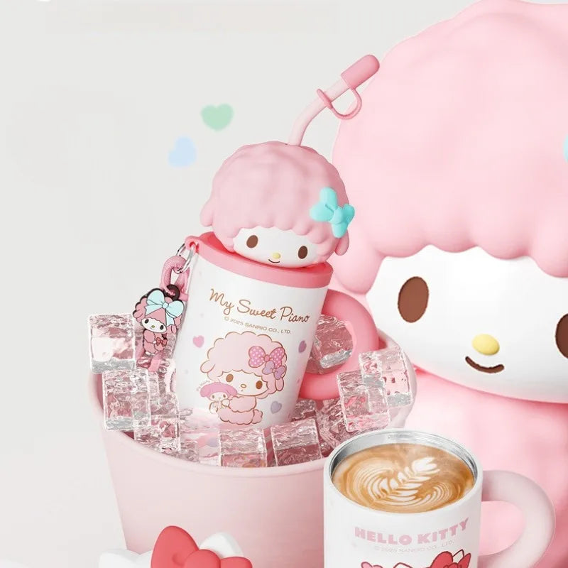 X&W 580ML Sanrio Series Thermos 316 Stainless Steel Doll Head Design Straw Insulated Cup Hello Kitty Kuromi Water Bottle Cutecup