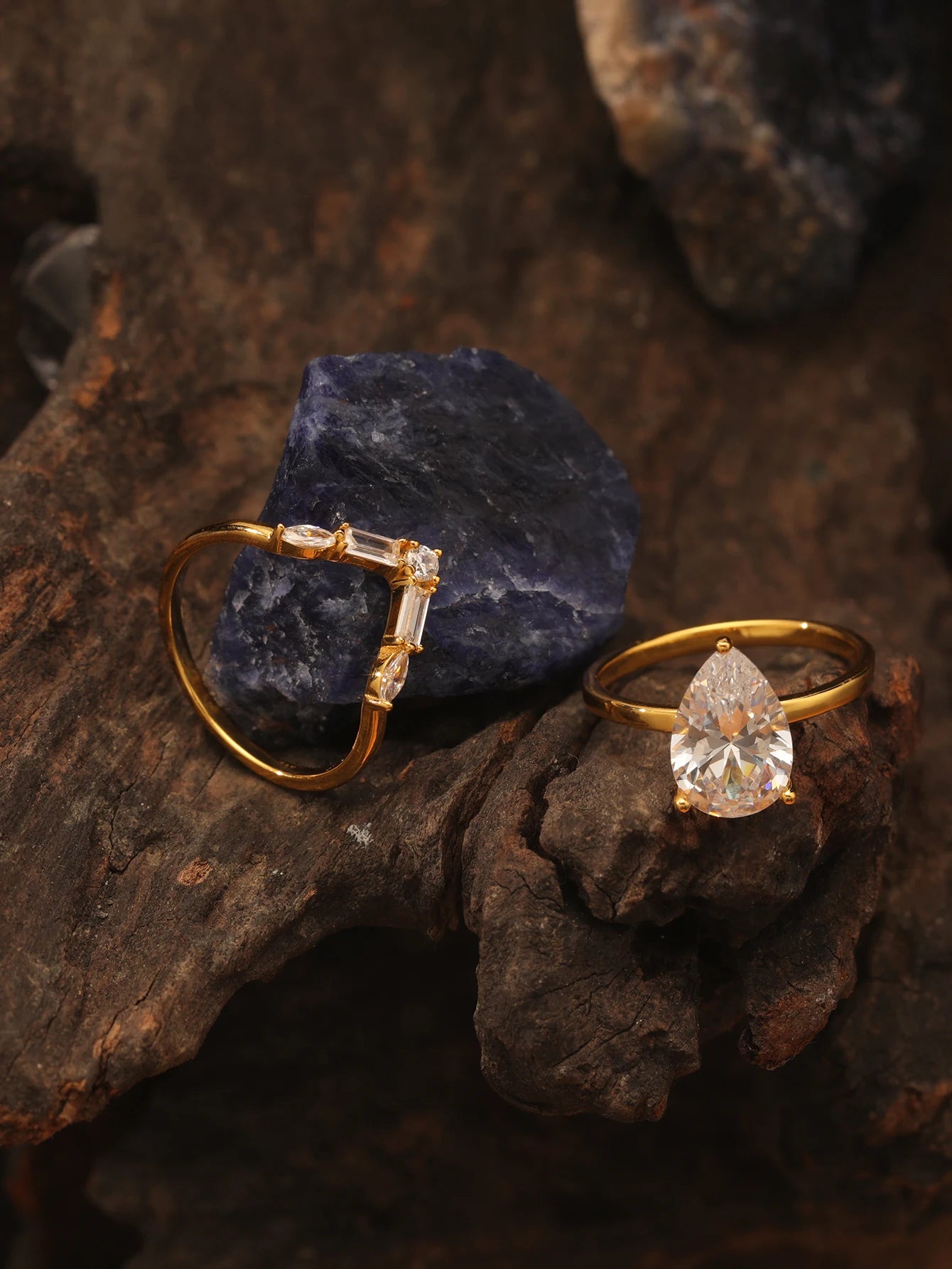 2PC S925 Sterling Silver Water Drop 4CT Moissanite Ring Set Fine Jewelry Gold Plated 18k