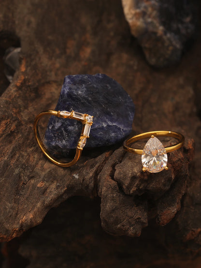 2PC S925 Sterling Silver Water Drop 4CT Moissanite Ring Set Fine Jewelry Gold Plated 18k
