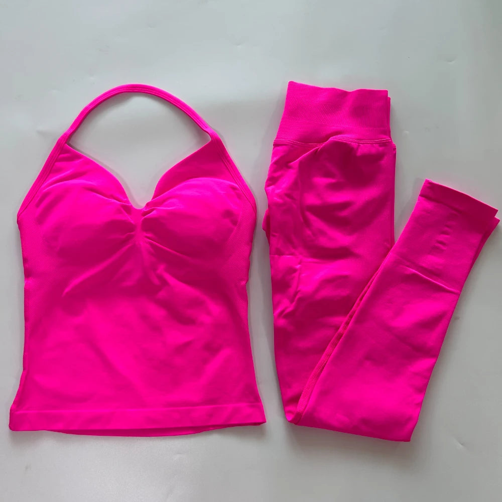 Seamless Gym Set Women Tank Tops High Waist Scrunch Yoga Leggings Fitness Clothes