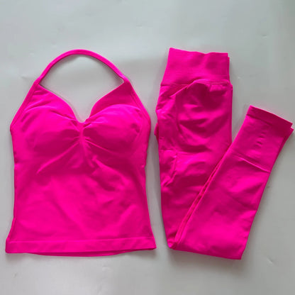 Seamless Gym Set Women Tank Tops High Waist Scrunch Yoga Leggings Fitness Clothes