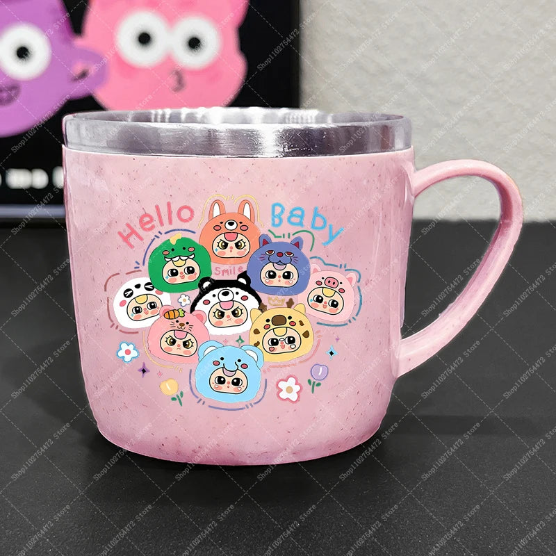 Girl Cute Stainless Steel Water Bottle Anime Baby Three Portable Milk Tea Juice Cup Kids Cartoon Cold Drink Container Mug Gifts