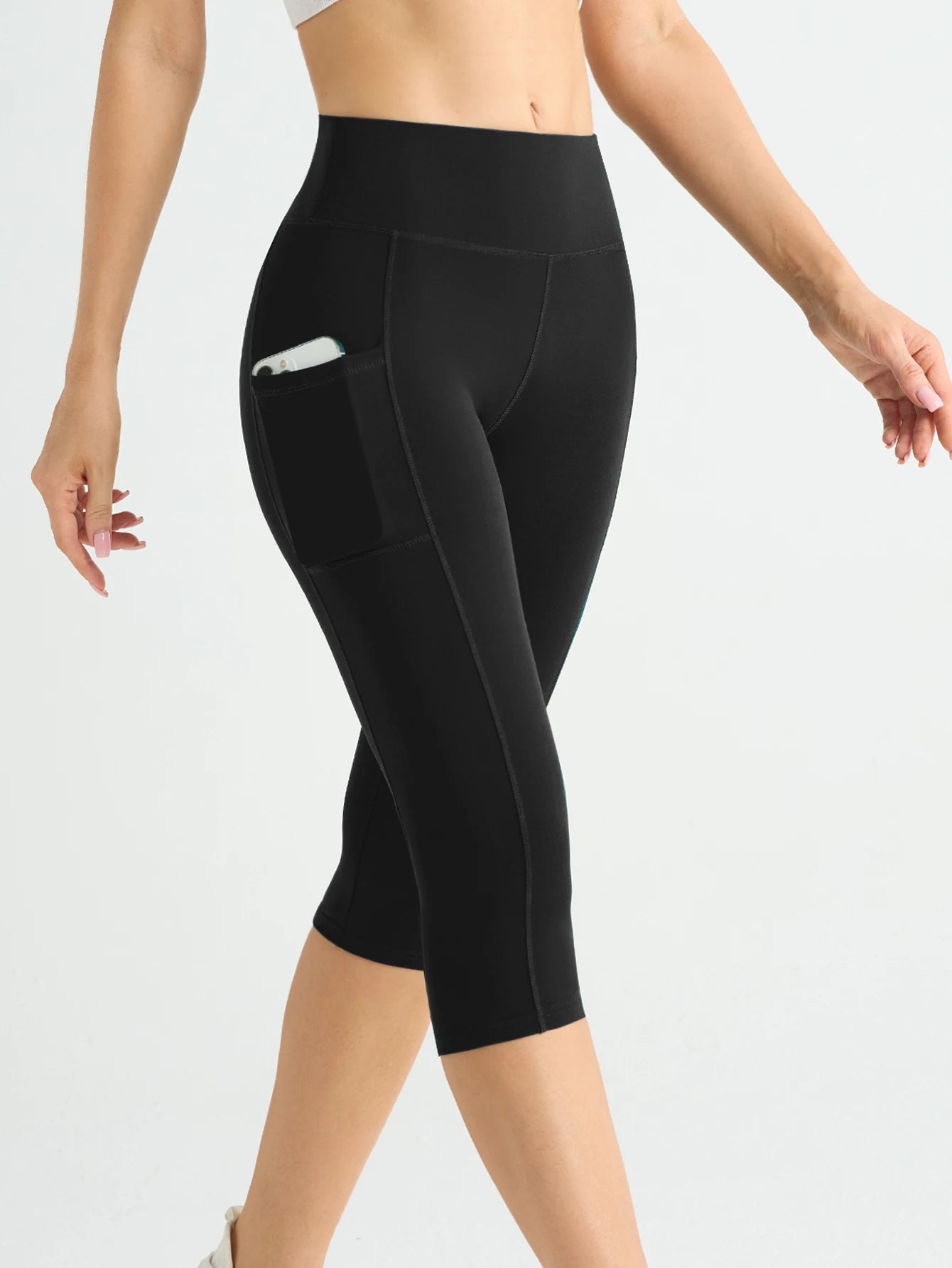 Women High Waist Capri Yoga Leggings with Pockets, Tummy Control Butt Lifting Workout Gym Fitness Pants