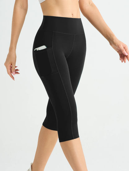 Women High Waist Capri Yoga Leggings with Pockets, Tummy Control Butt Lifting Workout Gym Fitness Pants