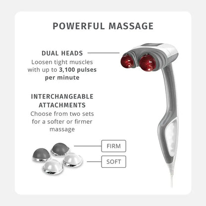 Back Massager Heated Automatic Percussion Back, Body and Neck Massager with Dual Pivoting Heads, Interchangeable Nodes, for Shou