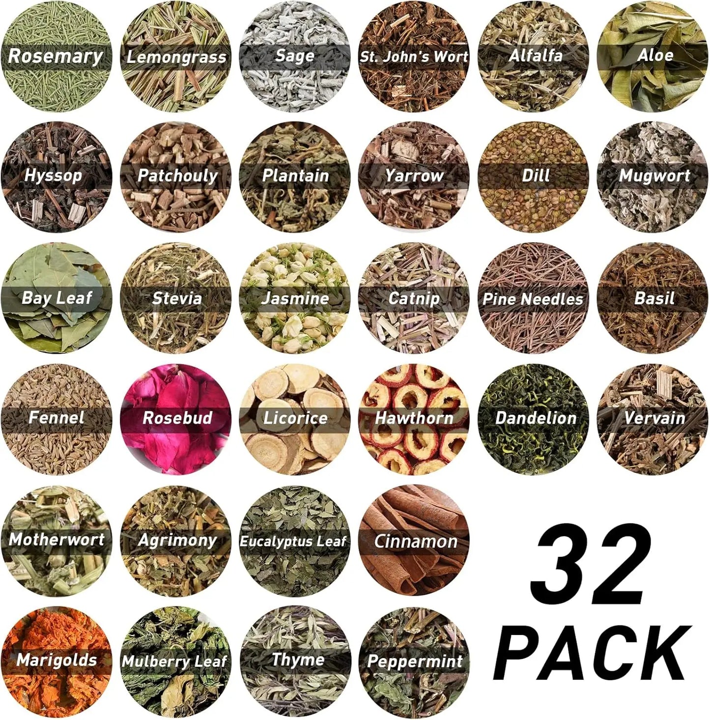 32pcs Dried Herbs for Witchcraft, Witchcraft Supplies Kit for Wiccan Rituals, Witch Herbs Set