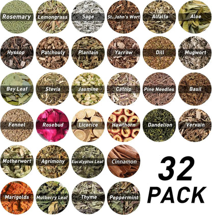 32pcs Dried Herbs for Witchcraft, Witchcraft Supplies Kit for Wiccan Rituals, Witch Herbs Set