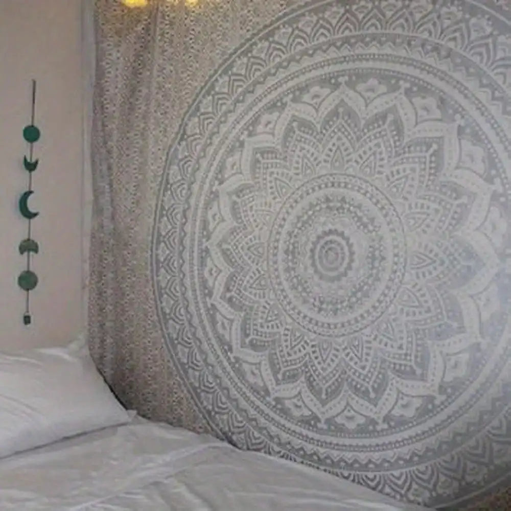 Grey Mandala Tapestry Wall Hanging Bohemian  Decor for Bedroom, Living Room