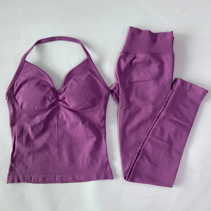 Seamless Gym Set Women Tank Tops High Waist Scrunch Yoga Leggings Fitness Clothes