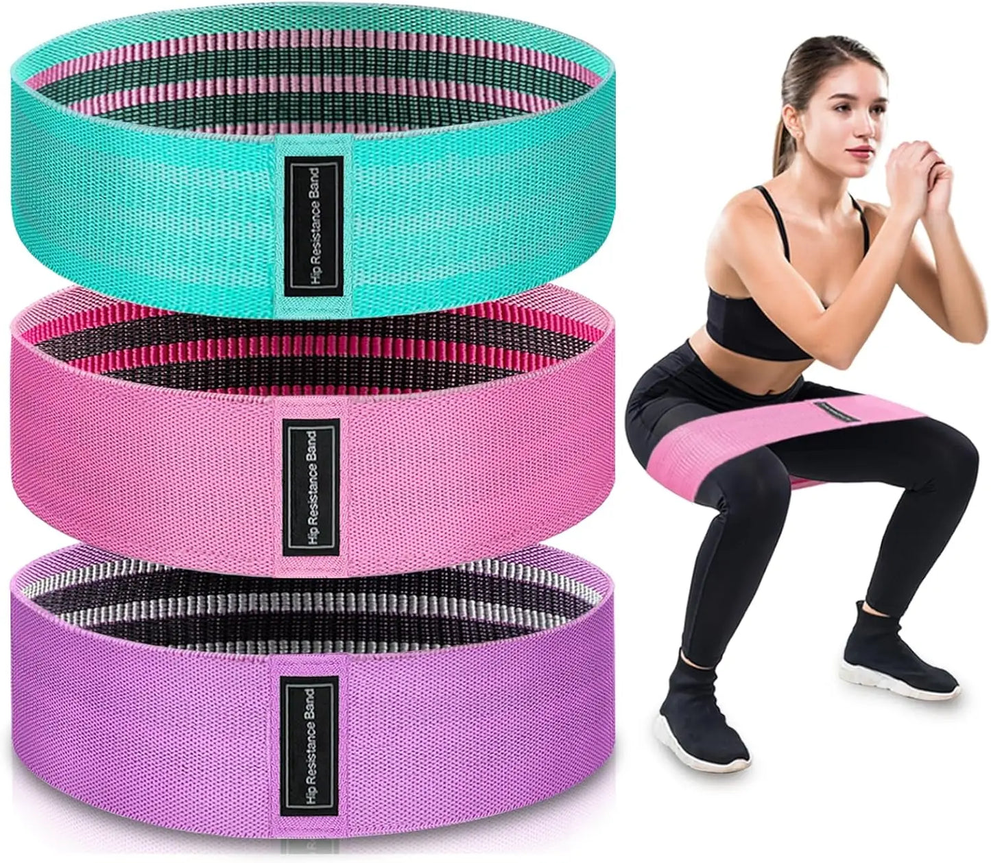 3-Level Fabric Resistance Bands Set for Workout, Yoga, Strength Training - Light to Heavy Tension