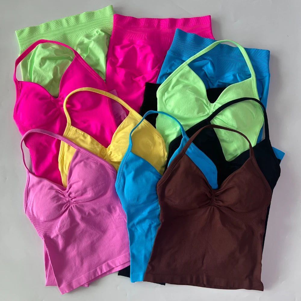 Seamless Gym Set Women Tank Tops High Waist Scrunch Yoga Leggings Fitness Clothes