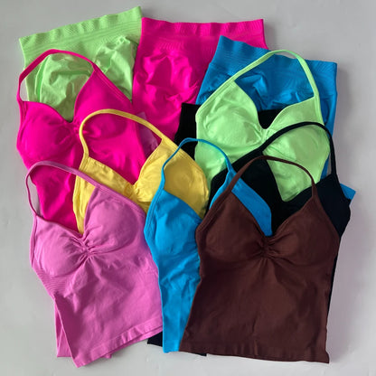 Seamless Gym Set Women Tank Tops High Waist Scrunch Yoga Leggings Fitness Clothes