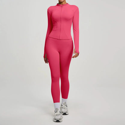 2Pcs Jacket Yoga Sets Women Long Sleeve Zipper Slim Sports Shirts Hip Lifting Leggings Fitness Running Workout Suits Tracksuit