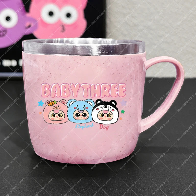 Girl Cute Stainless Steel Water Bottle Anime Baby Three Portable Milk Tea Juice Cup Kids Cartoon Cold Drink Container Mug Gifts