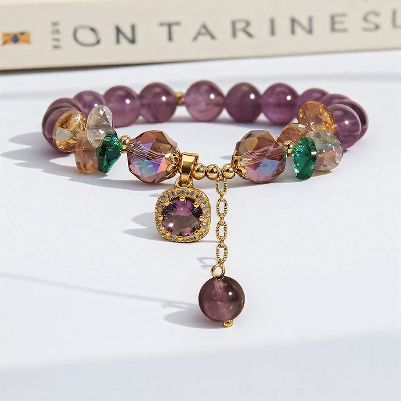 Natural Purple Crystal Bead Bracelet Niche Design Natural Stone Healing Bracelet