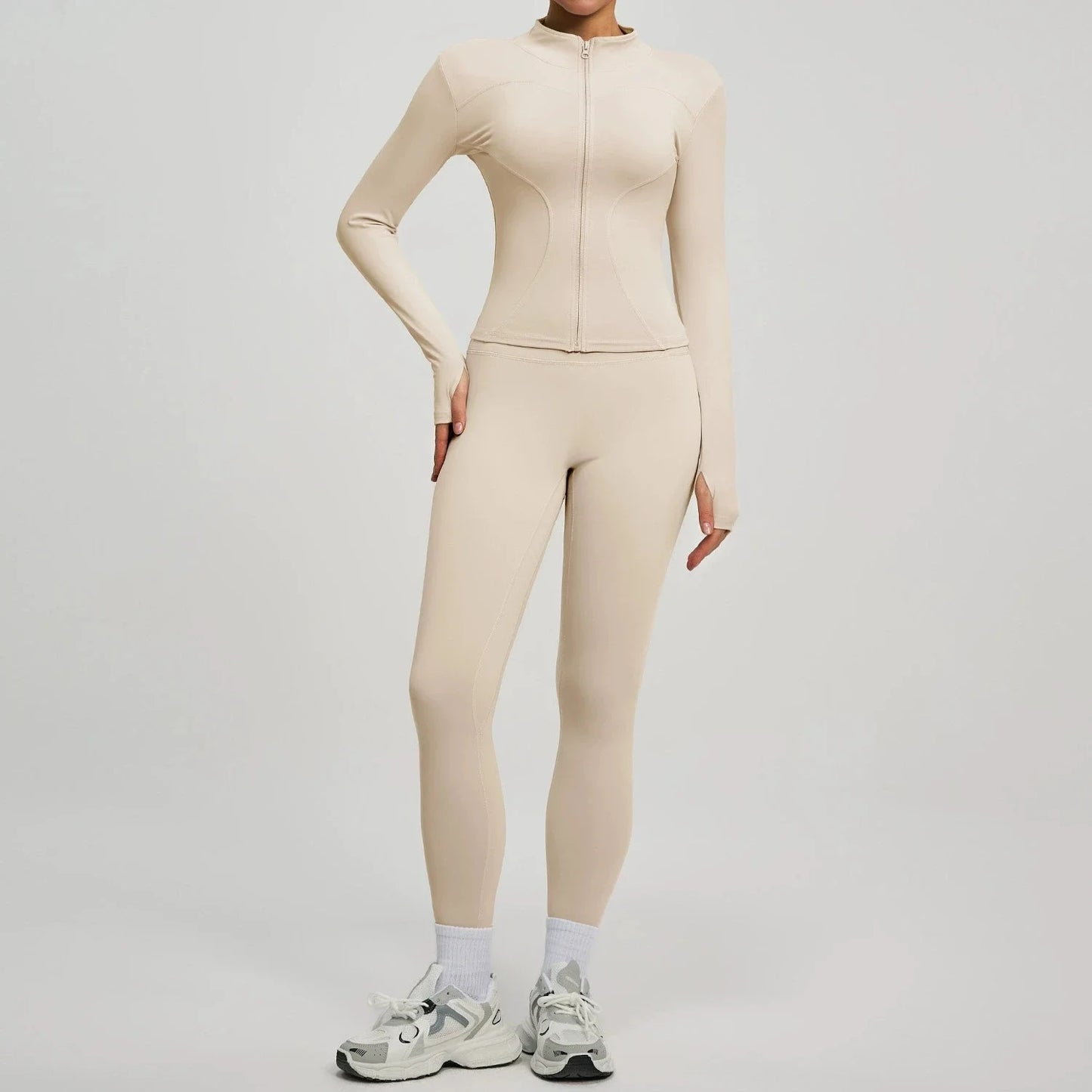 2Pcs Jacket Yoga Sets Women Long Sleeve Zipper Slim Sports Shirts Hip Lifting Leggings Fitness Running Workout Suits Tracksuit