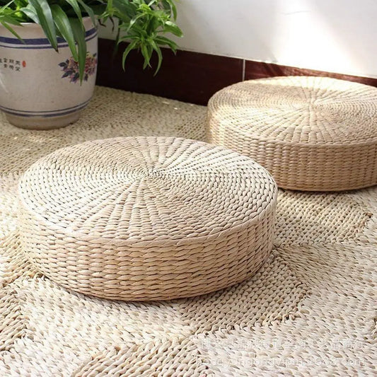2 Pack Tatami Floor Pillow Sitting Cushion Bigger Size,Round Padded Room Floor Straw Mat for Outdoor Seat Dia 19.7