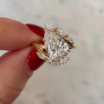4ct Pear Moissanite Ring Fine Jewelry 925 Sterling Silver 18K Gold Plated Plated Luxury Gift