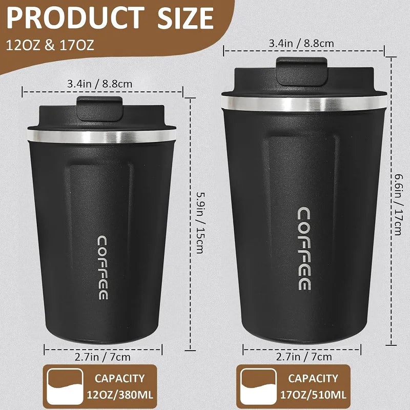  Stainless Steel Coffee Mug Travel Double Leak Proof Car Thermos Cup Tea Coffee Mug Reusable Hot Cold Drinks Insulated Cup