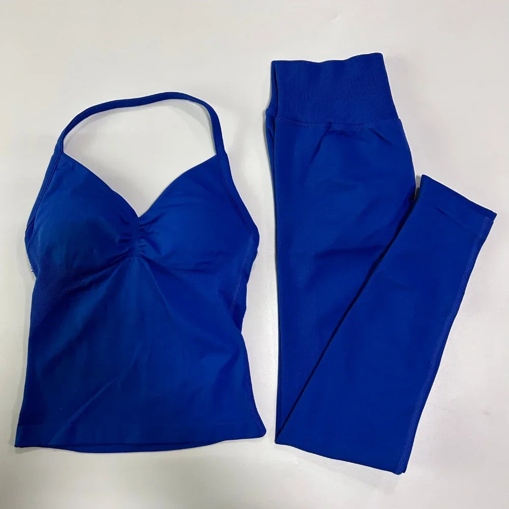 Seamless Gym Set Women Tank Tops High Waist Scrunch Yoga Leggings Fitness Clothes