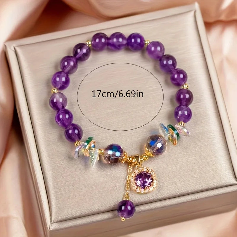 Natural Purple Crystal Bead Bracelet Niche Design Natural Stone Healing Bracelet