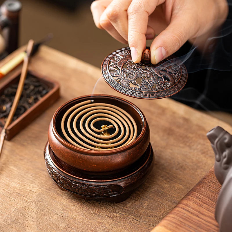 Retro Dragon Phoenix Lotus Golden Lotus Thread Air Creative Design Plate Fragrance Tower Incense Spiral Incense Burner