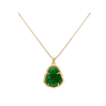 Real Gold-Plated Laughing Buddha Necklace, Unisex Titanium Steel Clavicle Chain