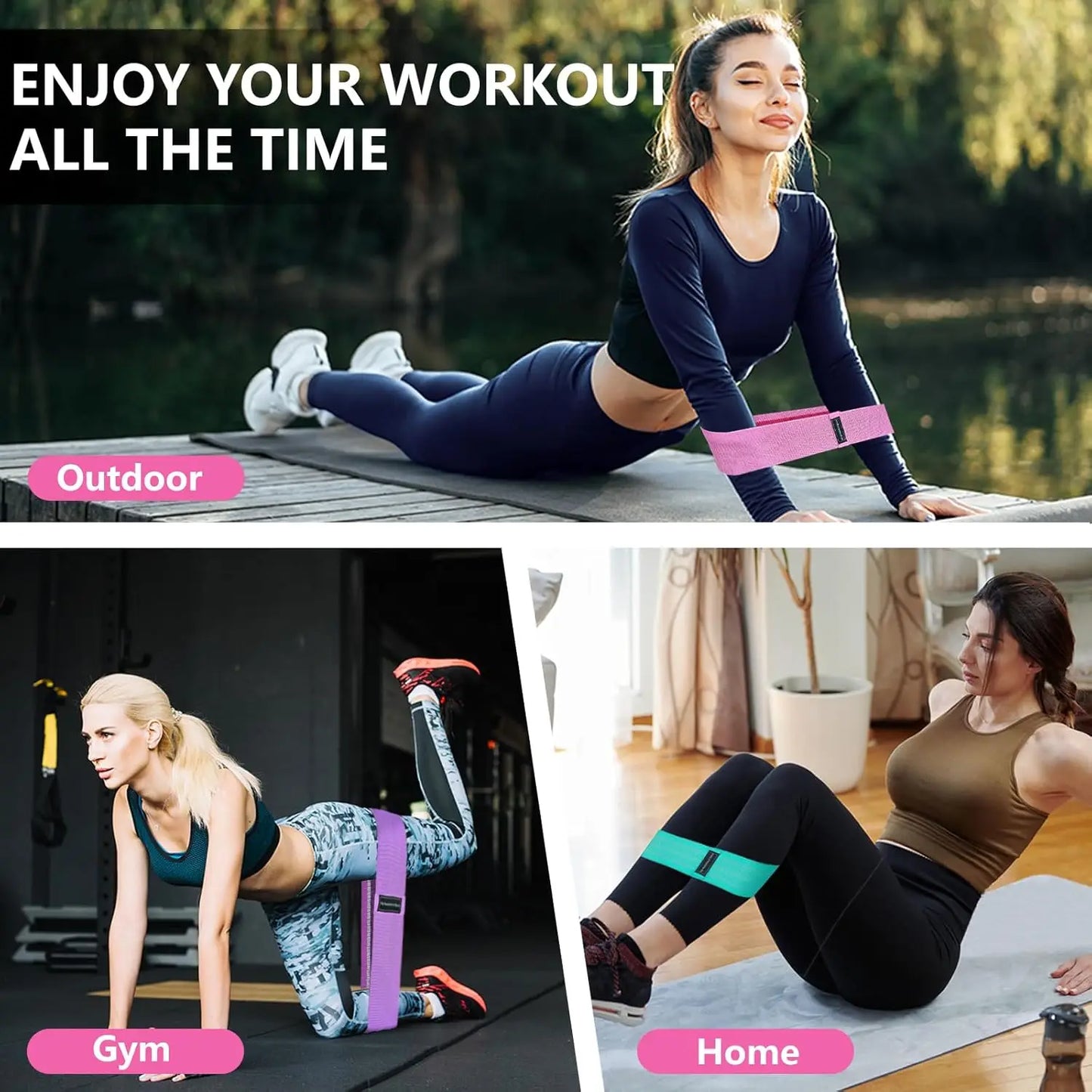 3-Level Fabric Resistance Bands Set for Workout, Yoga, Strength Training - Light to Heavy Tension