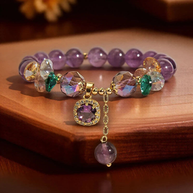 Natural Purple Crystal Bead Bracelet Niche Design Natural Stone Healing Bracelet