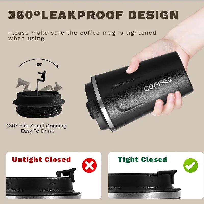  Stainless Steel Coffee Mug Travel Double Leak Proof Car Thermos Cup Tea Coffee Mug Reusable Hot Cold Drinks Insulated Cup