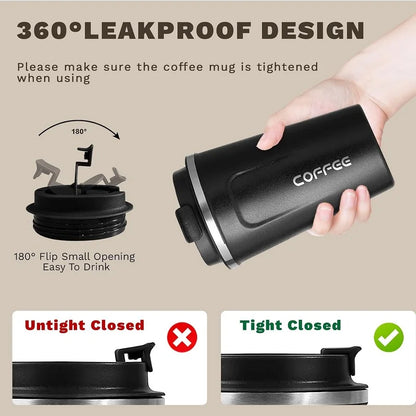  Stainless Steel Coffee Mug Travel Double Leak Proof Car Thermos Cup Tea Coffee Mug Reusable Hot Cold Drinks Insulated Cup