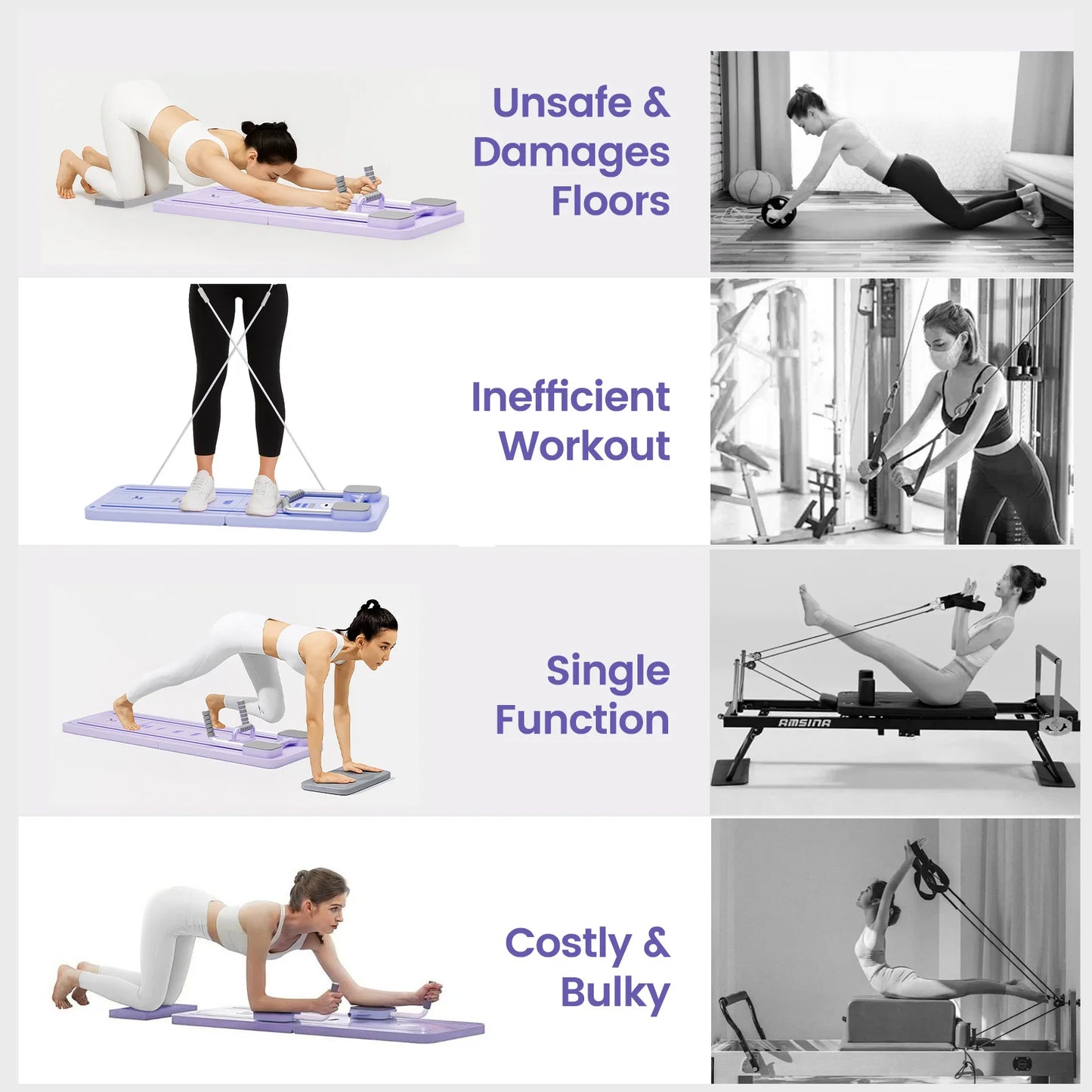 Ab Pilates Board Adjustable Multi-Functional Abdominal Strength Train Full-Body Fitness Workout Resistance Bands for Home Office