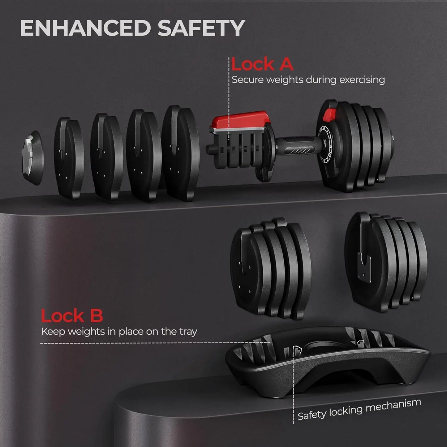 Adjustable Dumbbell Set 28-90LBS with Anti-Slip Handle & Tray for Home Gym Strength Training Equipment