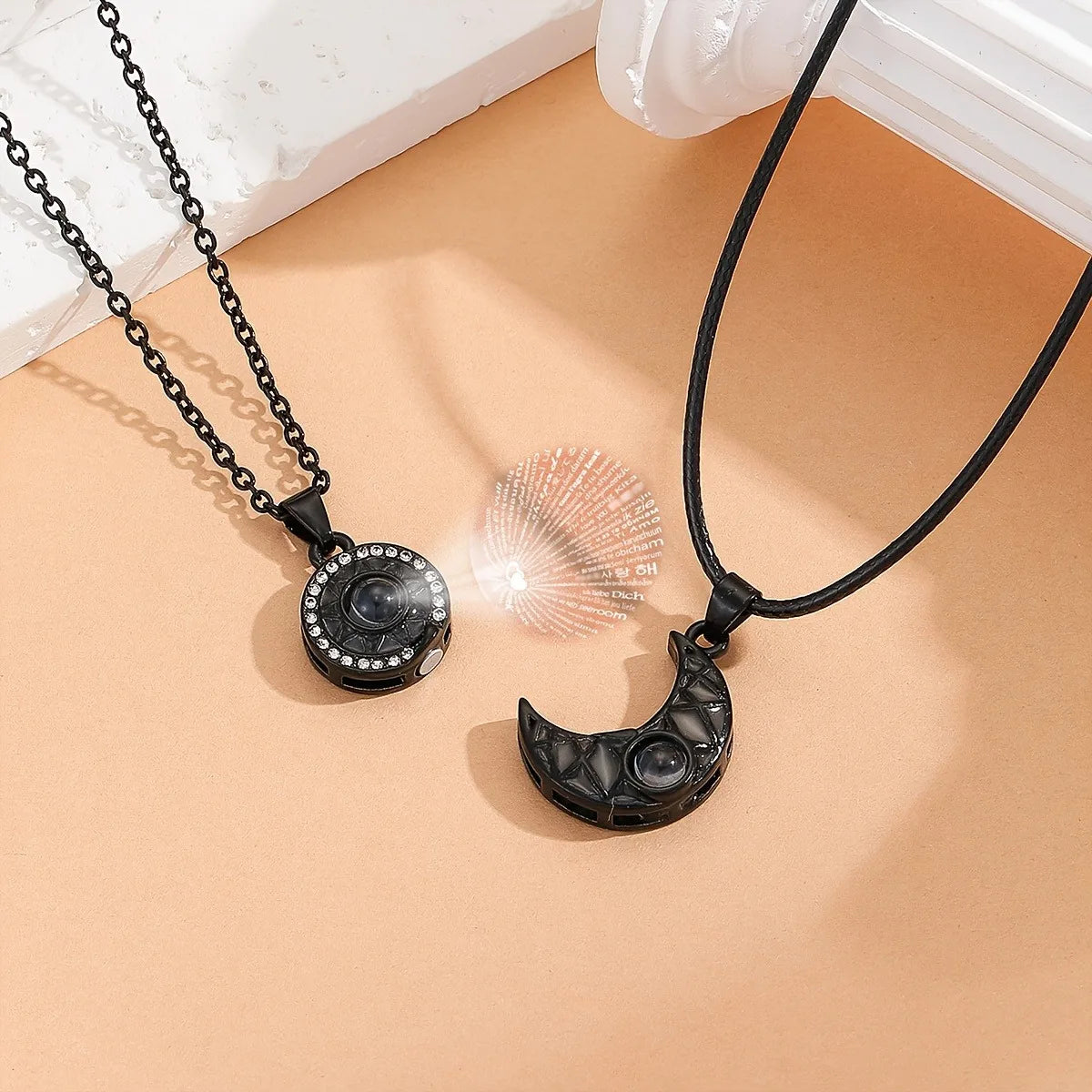 Luminous hexagonal column pendant necklace couple sun and moon Tai Chi heart magnetic attraction necklace