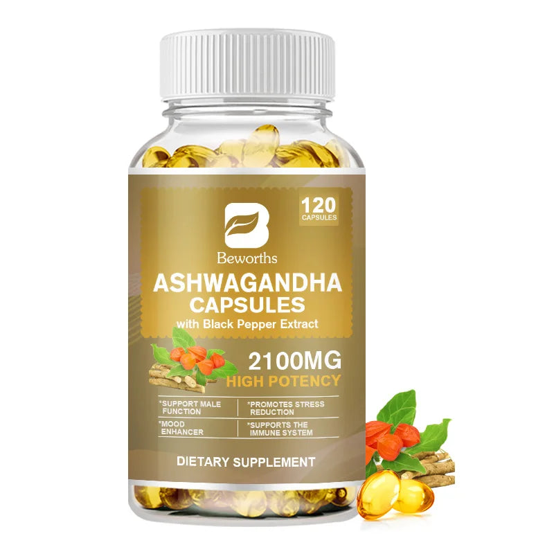 BEWORTHS Ashwagandha Root Extract Capsule  Improve Sleep Quality Calm Down Emotions Relieve Anxiety Mood Health