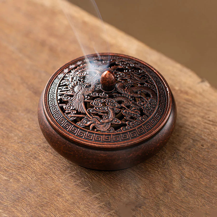 Retro Dragon Phoenix Lotus Golden Lotus Thread Air Creative Design Plate Fragrance Tower Incense Spiral Incense Burner