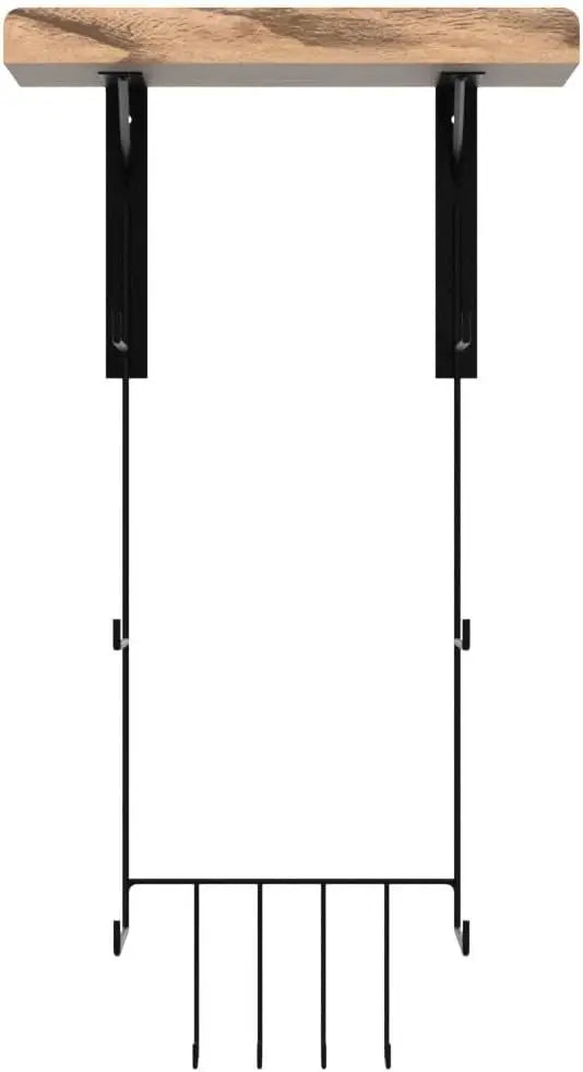 Wall Mount Yoga Mat Holder with Wood Shelves and 4 Hooks for Home Gym Storage in Carbonized Black