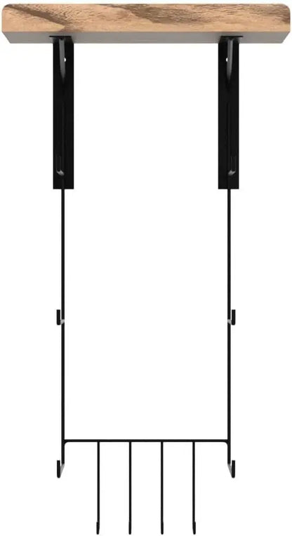 Wall Mount Yoga Mat Holder with Wood Shelves and 4 Hooks for Home Gym Storage in Carbonized Black