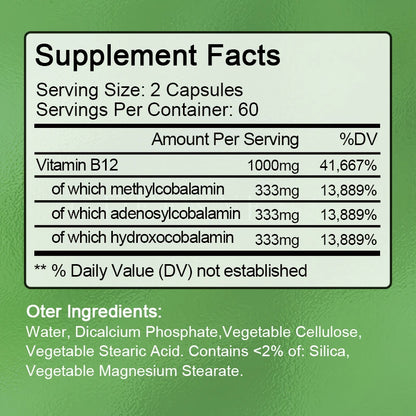 GPGP GreenPeople Organic 1000MG Vitamin B12 Capsule Immune Health Support Metabolism & Mental Clarity,Nervous System Health