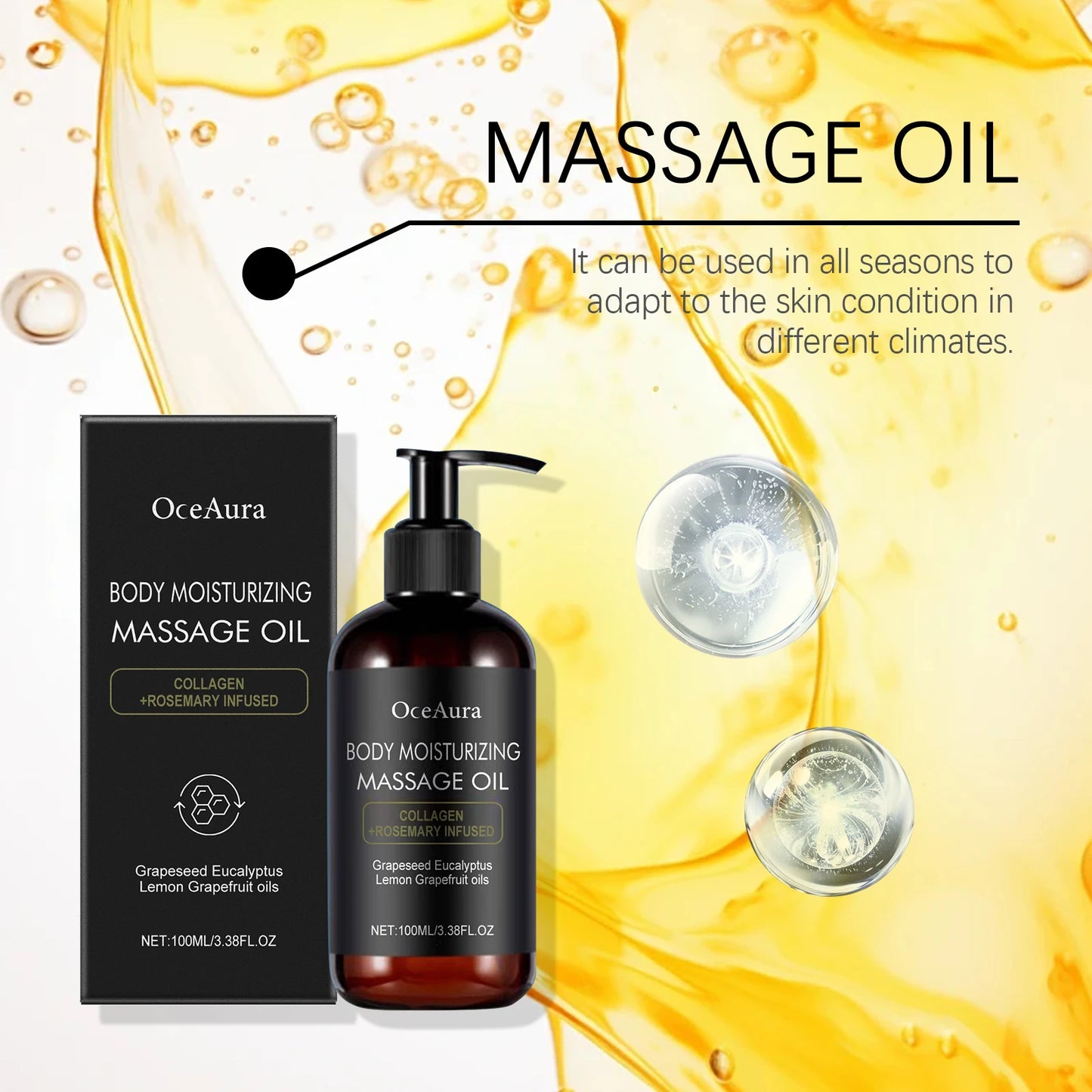 100ml Collagen Lifting Body Oil Rosemary Fragrance Non-Greasy Firming Massage Oil for Glowing Skin Arms Legs Back Buttocks