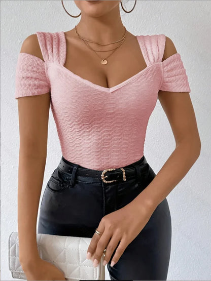 Sexy Off-Shoulder Women's Slim Tops Fashionable Solid Color T-Shirts Spring Summer.